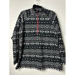 Women's Eddie Bauer Black and White  Fleece Jacket 2XL 1/4‎ zip Aztec